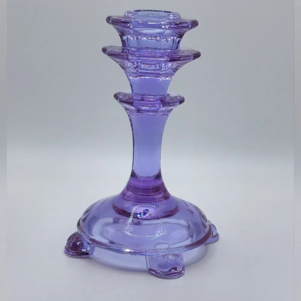 Vintage Amethyst footed glass candle holder